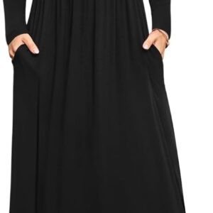 Women Casual Long Sleeve Maxi Dresses Empire Waist Long Dress with Pockets