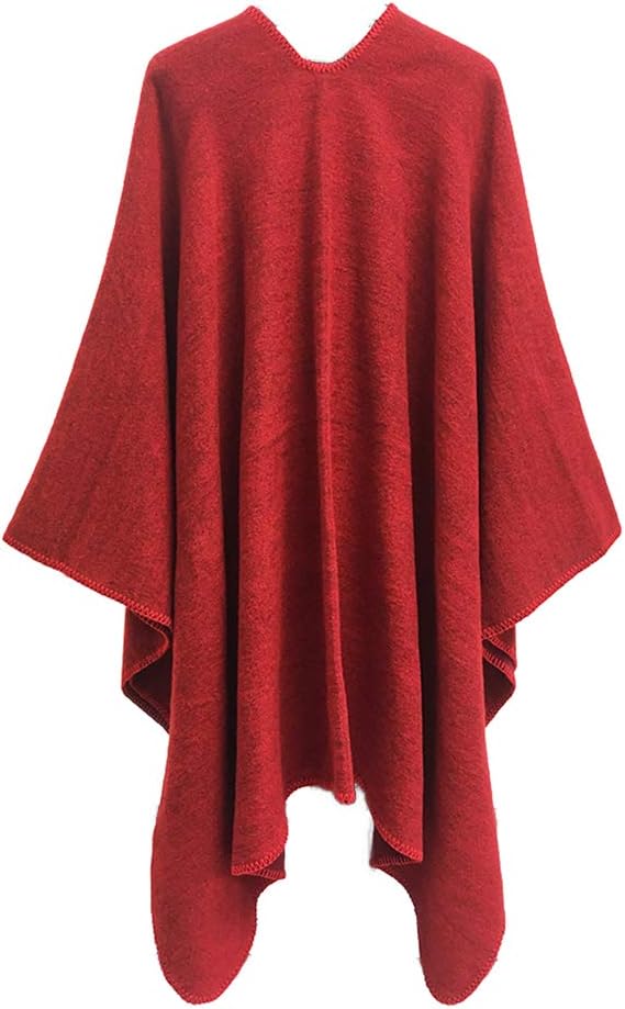 Women Winter Knitted Faux Cashmere Poncho Capes Plus Size Shawl Cardigans Sweater Coat