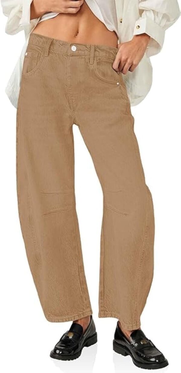 Women's Barrel Jeans for Women Wide Leg Mid Rise Stretchy Loose Denim Ankle Pants Y2k Baggy Boyfriend Jeans