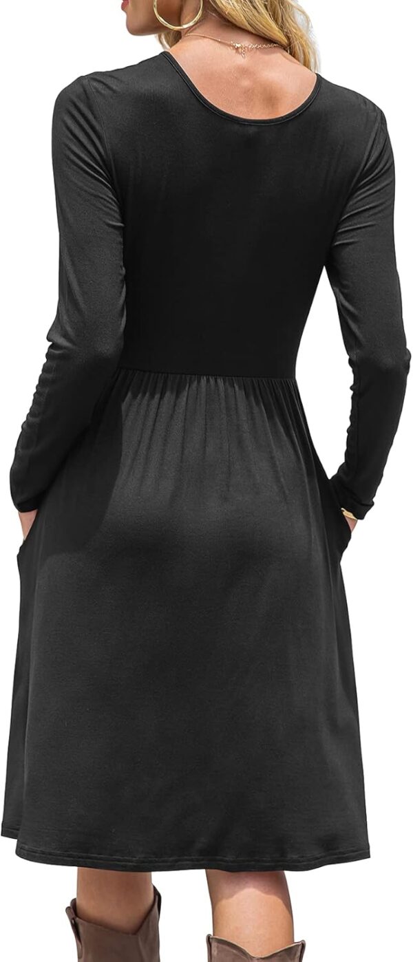 Women Casual Long Sleeve Dresses Empire Waist Knee Length Loose Dress with Pockets