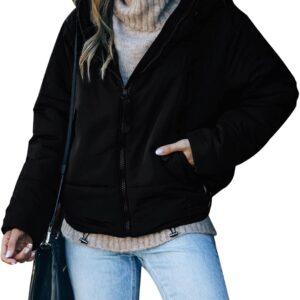 Women's 2024 Winter Full Zipper Hooded Puffer Jacket Short Coat with Pockets