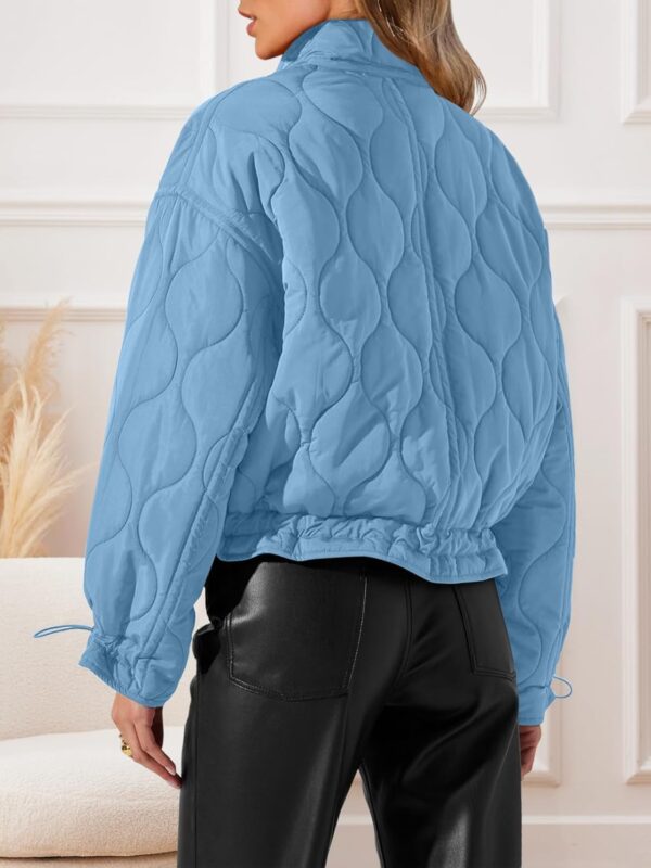 Women's Cropped Zip-Up Bomber Jackets Warm Quilted Long Sleeve Stand Neck Winter Coats