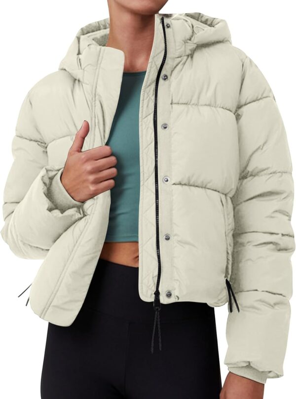 Women's Winter Cropped Puffer Jacket, Full Zip Thicken Short Coat with Detachable Hood