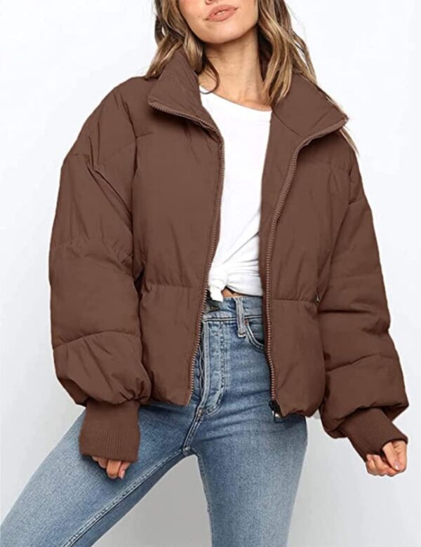 Women's Winter Stand Collar Zip Puffer Jacket Baggy Short Padded Down Coats