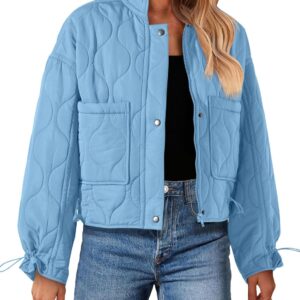 Women's Cropped Zip-Up Bomber Jackets Warm Quilted Long Sleeve Stand Neck Winter Coats