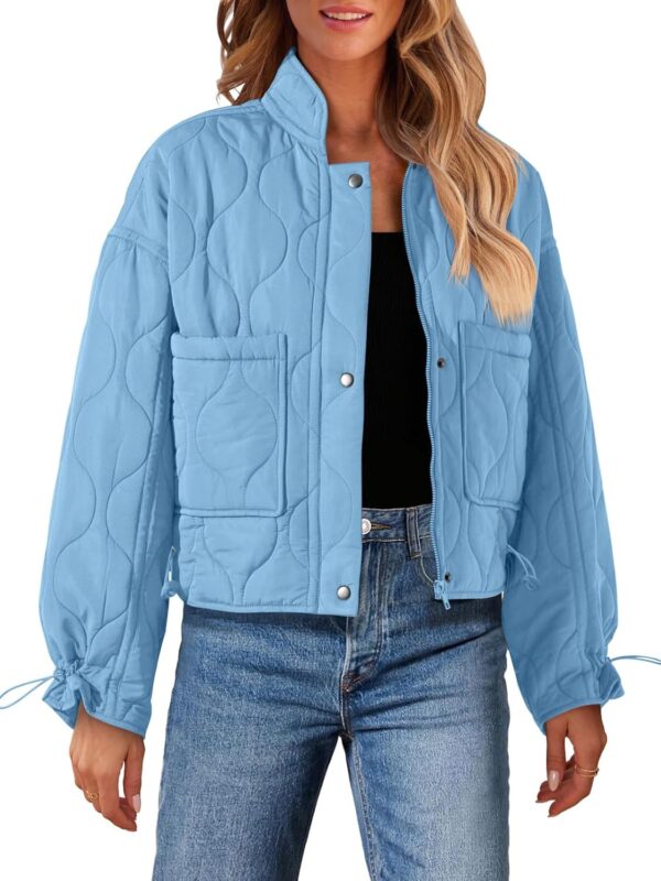 Women's Cropped Zip-Up Bomber Jackets Warm Quilted Long Sleeve Stand Neck Winter Coats
