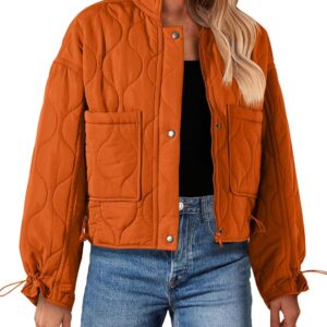 Women's Cropped Zip-Up Bomber Jackets Warm Quilted Long Sleeve Stand Neck Winter Coats