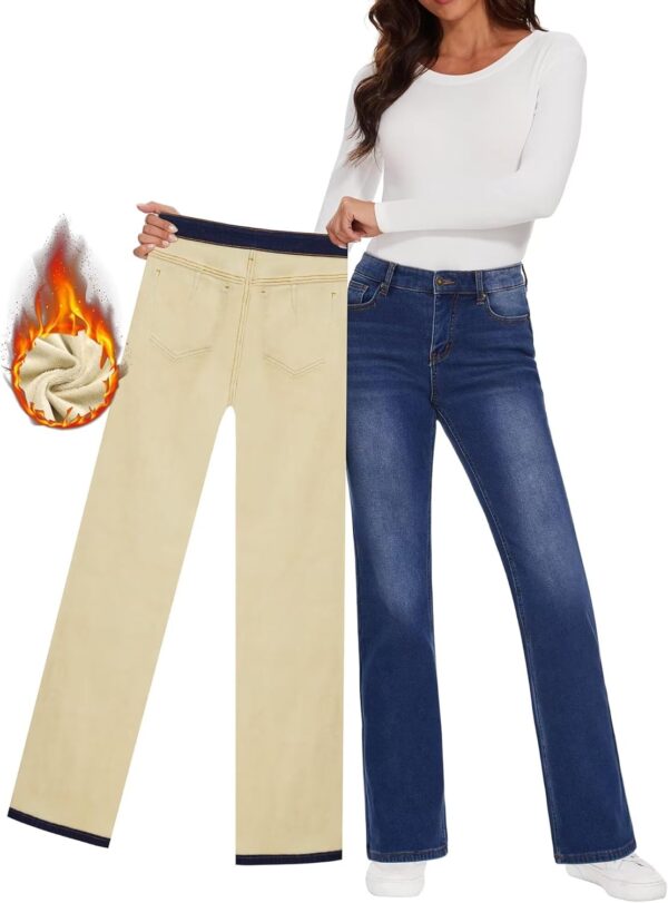 Fleece Lined Jeans Women High Waisted Wide Leg Baggy Jeans for Women Winter Lined Jean Pants