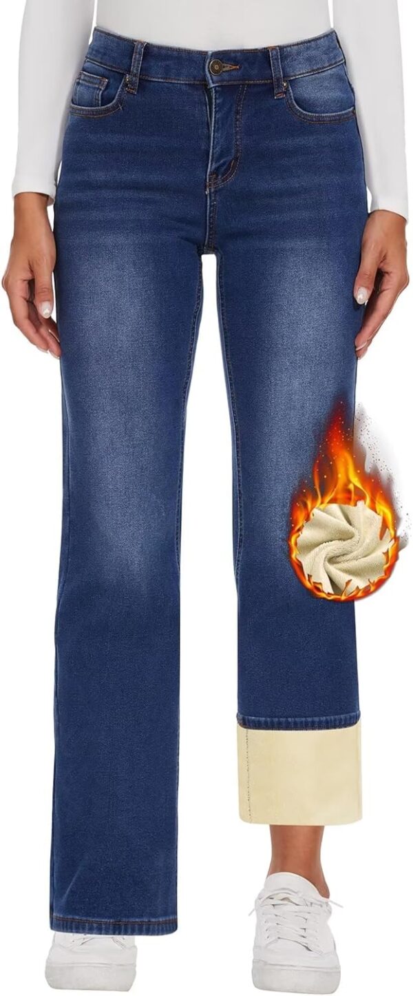 Fleece Lined Jeans Women High Waisted Wide Leg Baggy Jeans for Women Winter Lined Jean Pants