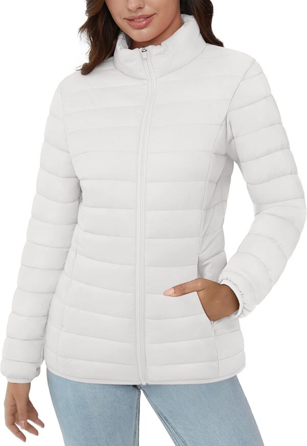 Women's Puffer Jacket Lightweight Quilted Padded 4 Pockets Zip-up Stand-collar Winter Fleece Coat