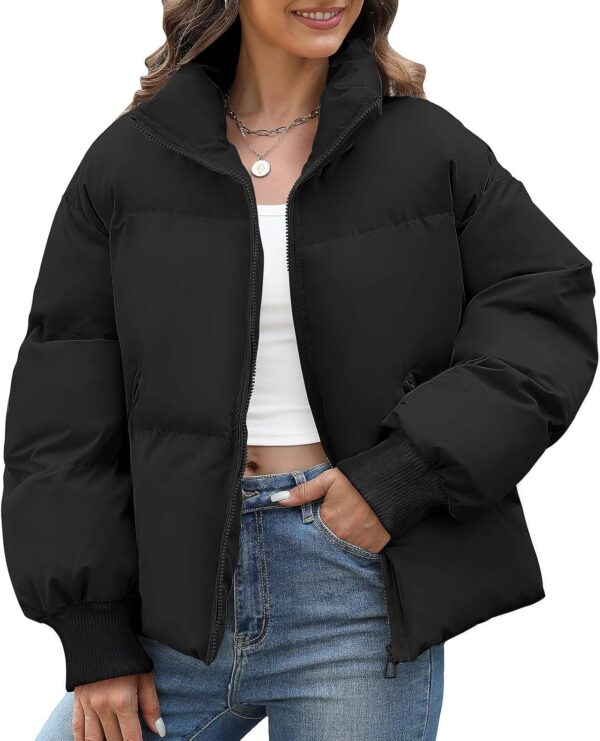 Women's Cropped Puffer Jacket Winter Warm Quilted Jackets Baggy Short Down Coats Long Sleeve Zip Coat