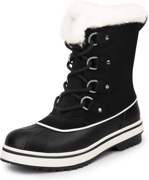 Women's Snow Winter Boots Mid Calf Waterproof Warm Faux Fur Lined Lace Up Anti-slip Outdoor Duck Boots