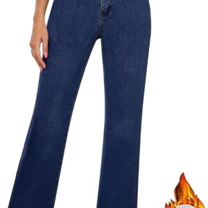 Jeans for Women Fleece Lined Pants High Waisted Stretchy Denim Straight Leg Baggy Jeans  Warm Winter Clothes