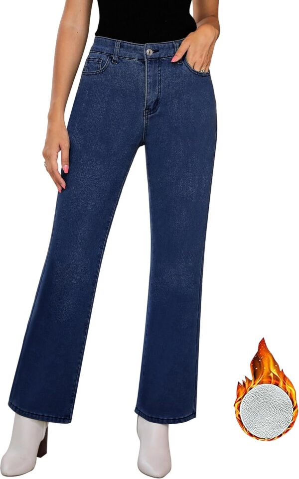 Jeans for Women Fleece Lined Pants High Waisted Stretchy Denim Straight Leg Baggy Jeans  Warm Winter Clothes