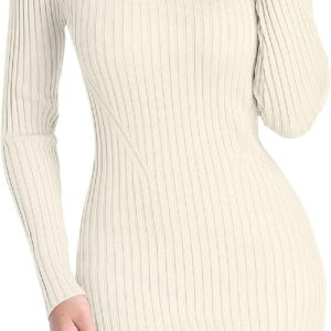 Women Turtleneck Long Sleeve Bodycon Fall Winter Mini Slim Knit Sweater Dress