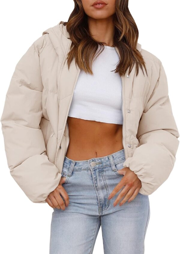 Women's Cropped Puffer Jacket Casual Winter Hoodie Baggy Short Down Coats with Pockets