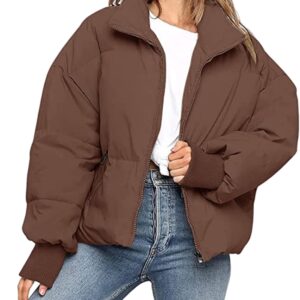 Women's Winter Stand Collar Zip Puffer Jacket Baggy Short Padded Down Coats