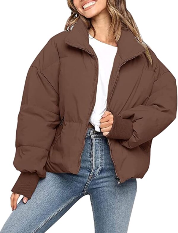 Women's Winter Stand Collar Zip Puffer Jacket Baggy Short Padded Down Coats