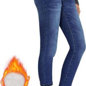 Fleece Lined Jeans for Women High Waisted Skinny Winter Warm Slim Fit Thermal Jean Pants Stretchy Denim Jeggings