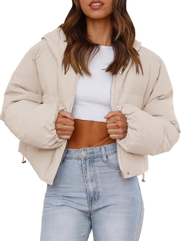 Women's Cropped Puffer Jacket Casual Winter Hoodie Baggy Short Down Coats with Pockets