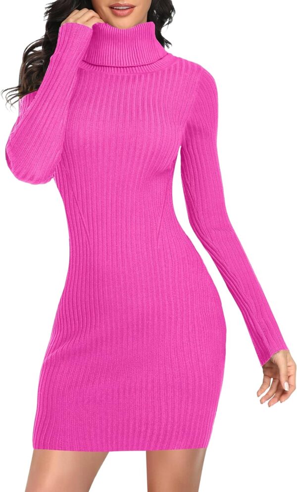 Women Turtleneck Long Sleeve Bodycon Fall Winter Mini Slim Knit Sweater Dress