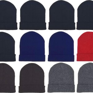 12 Pack Winter Beanie Hats for Wo, Warm Cozy Knitted Cuffed Skull Cap, Wholesale