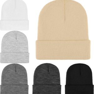 6 Pack Knit Beanie Hats Unisex Winter Skull Knitted Cuff Cap Roll-up Edge Beanie Hats for Wo