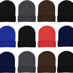 12 Pack Winter Beanie Hats for Wo, Warm Cozy Knitted Cuffed Skull Cap, Wholesale