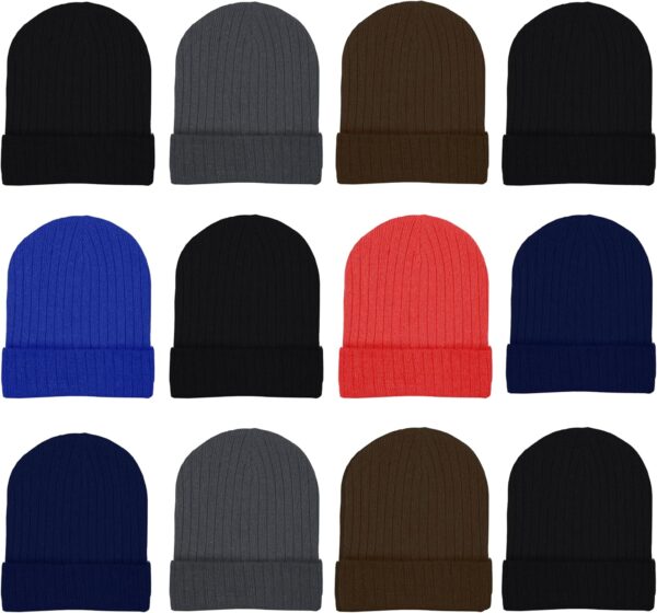 12 Pack Winter Beanie Hats for Wo, Warm Cozy Knitted Cuffed Skull Cap, Wholesale